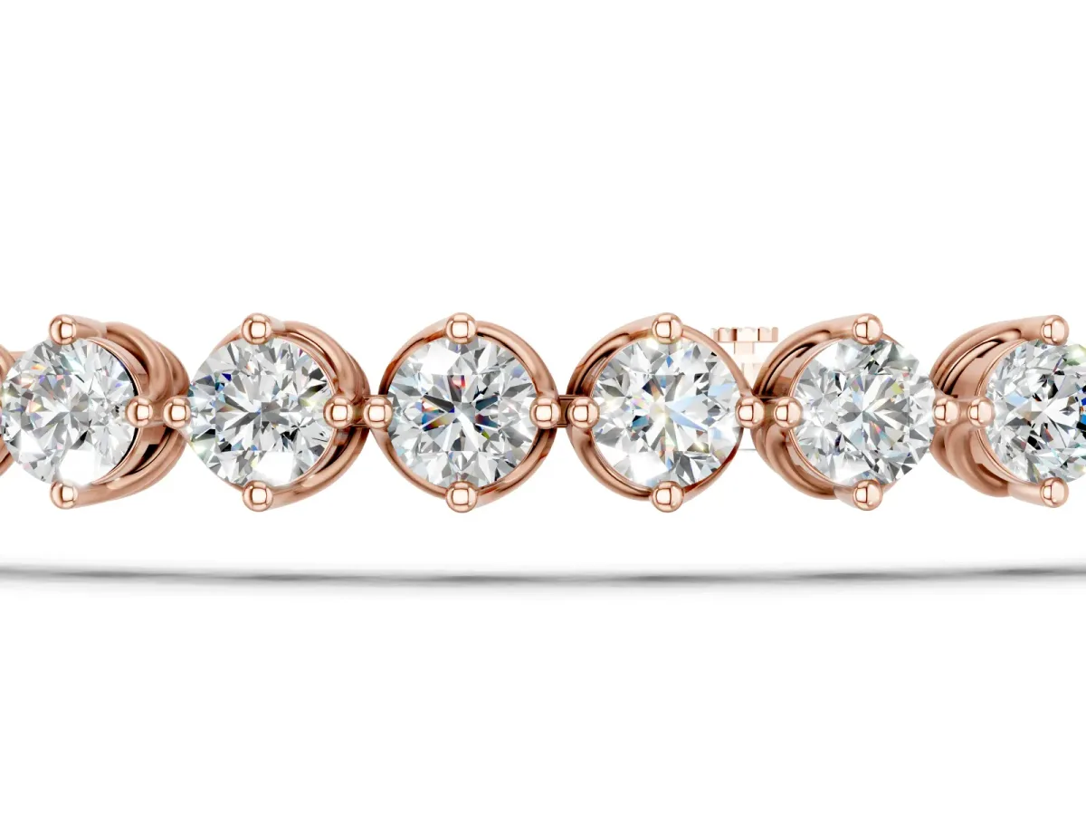 Round Cut Diamond Tennis Bracelet with Prong Setting and Twisted Band Rose gold