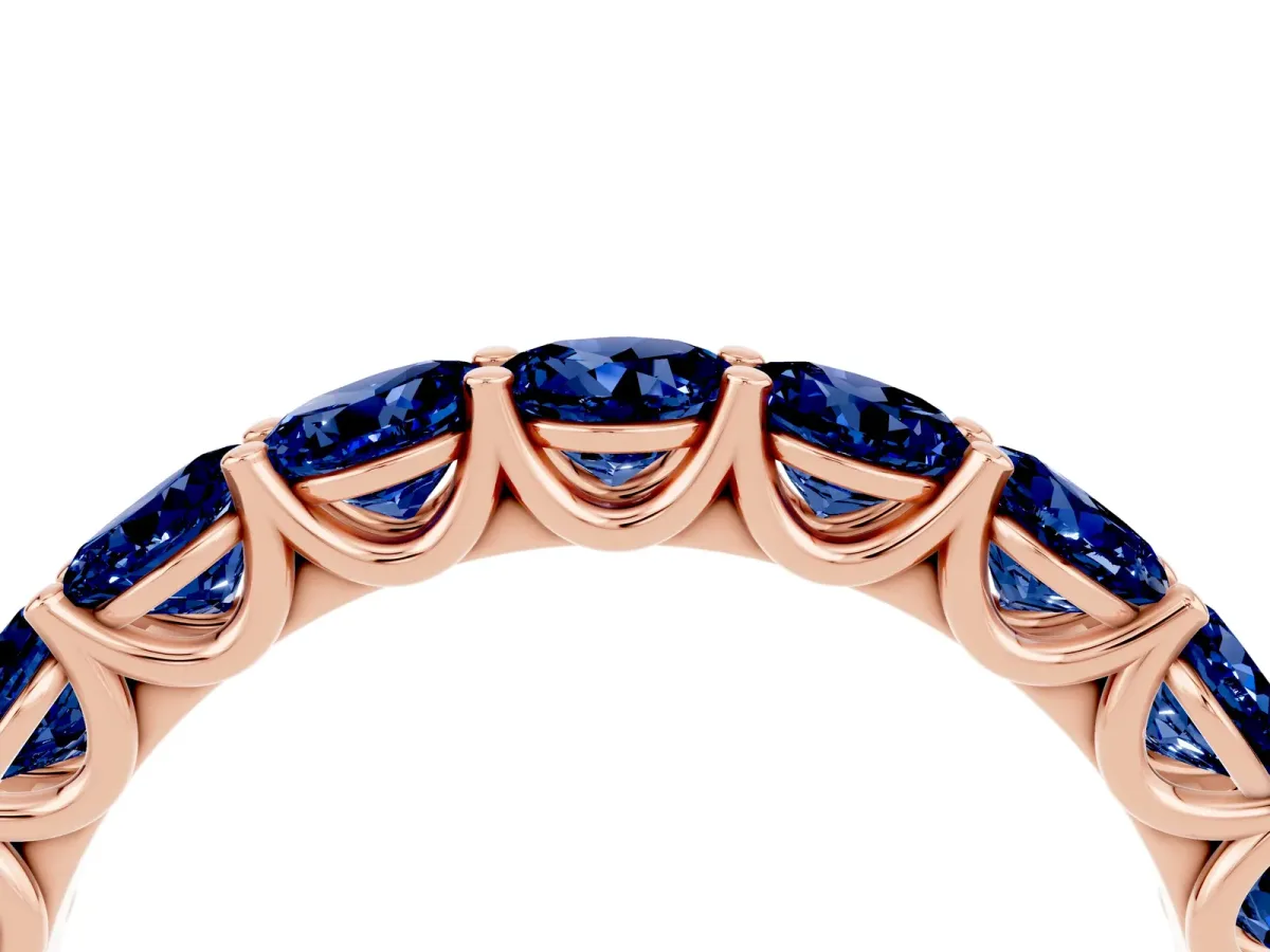 Round Blue Sapphire Shared Prong Eternity Band Rose gold