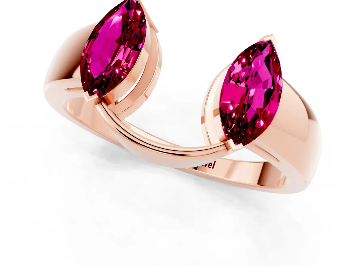 Marquise Garnet Open Band Ring with Tension Setting Rose gold