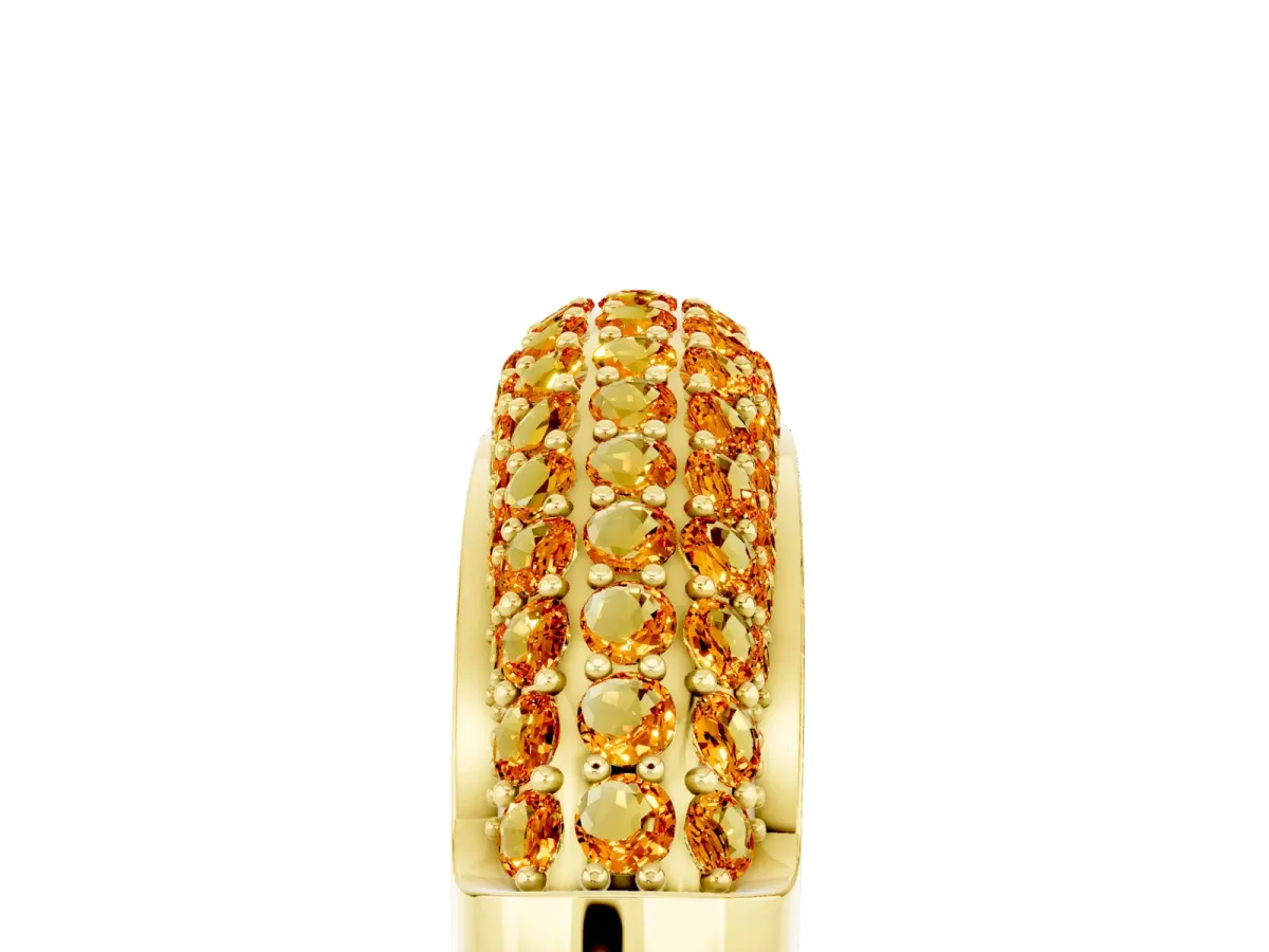 Three-Row Pavé Round Citrine Dome Band Yellow gold