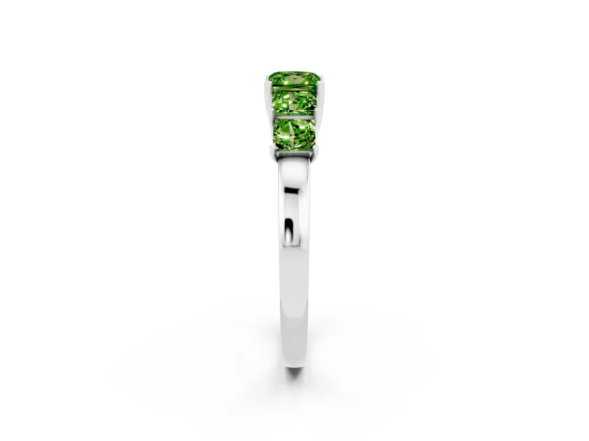 Princess Cut Five-Stone Peridot Ring with Classic Prong Setting White gold