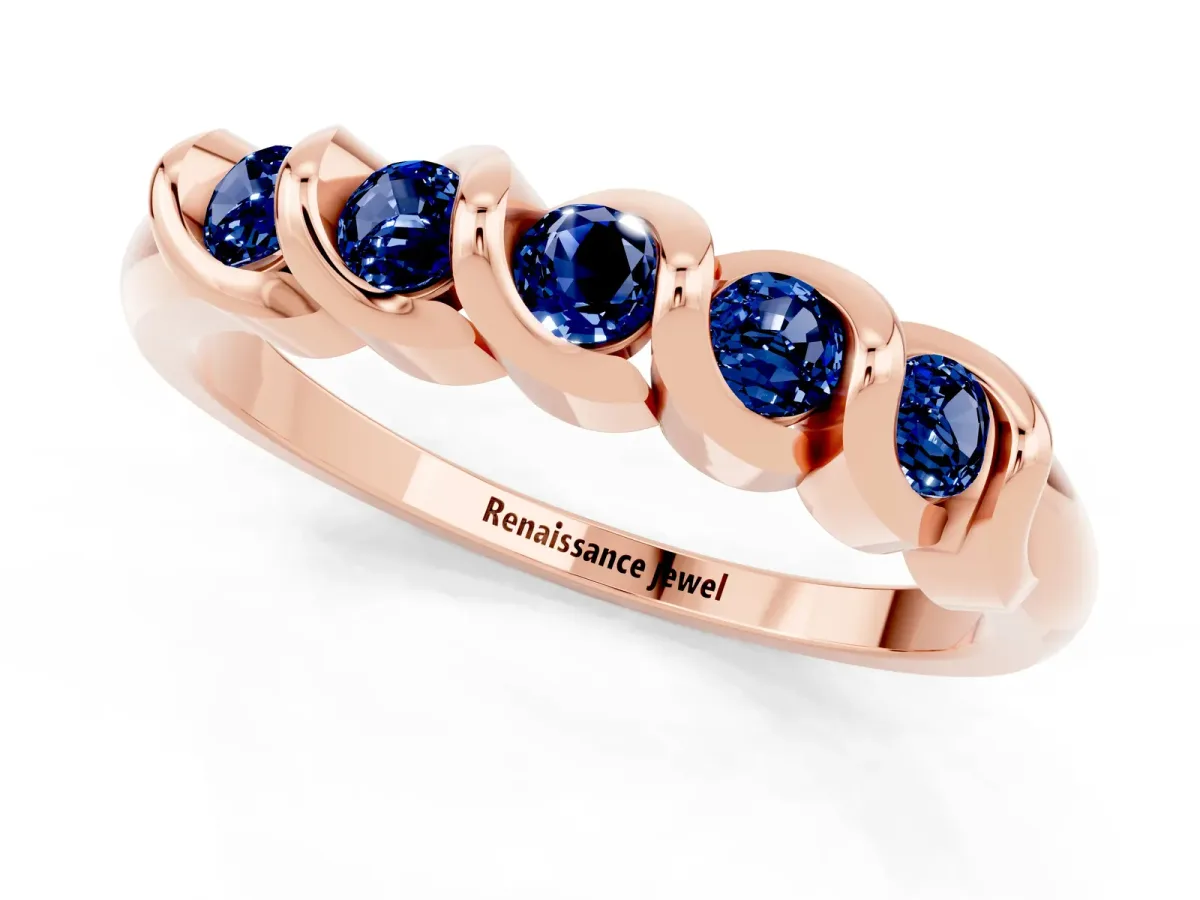 Round Blue Sapphire Eternity Band with Twist Prong Setting Rose gold