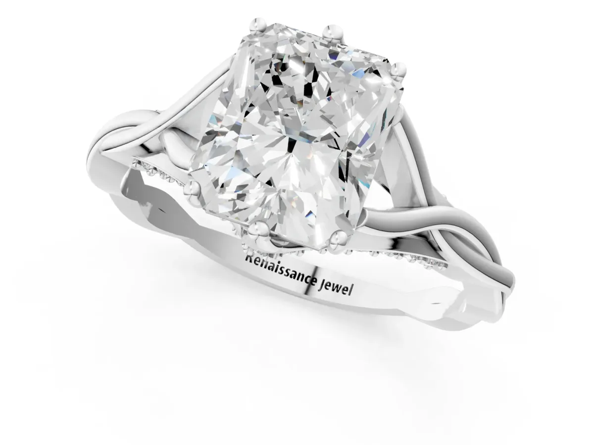 Radiant Cut Solitaire Twist Band Six-Prong Setting Platinum