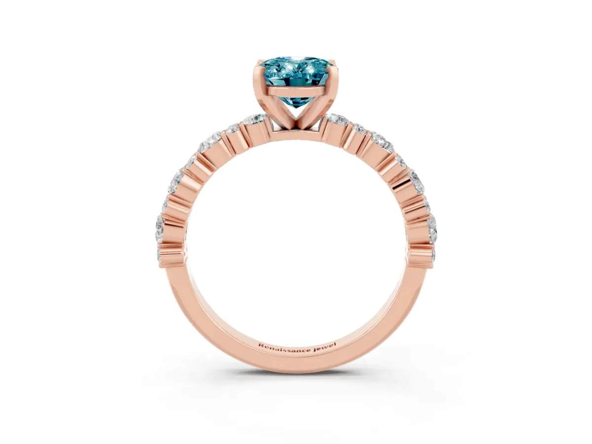 Oval Cut Blue Topaz Side Stone Solitaire Ring with Round and Four-Prong Setting Rose gold