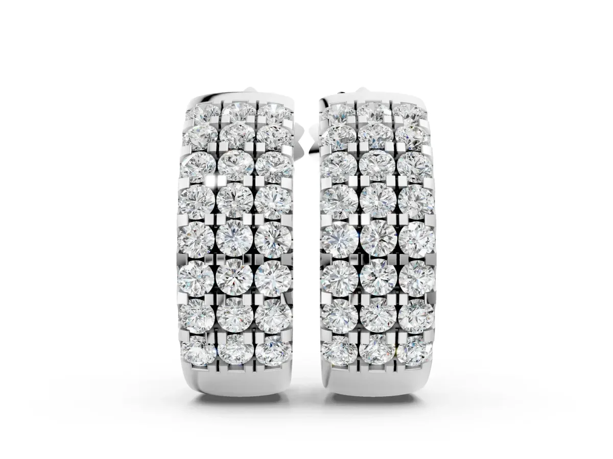 Pavé Round Diamond Hoop Earrings with Four-Prong Setting White gold