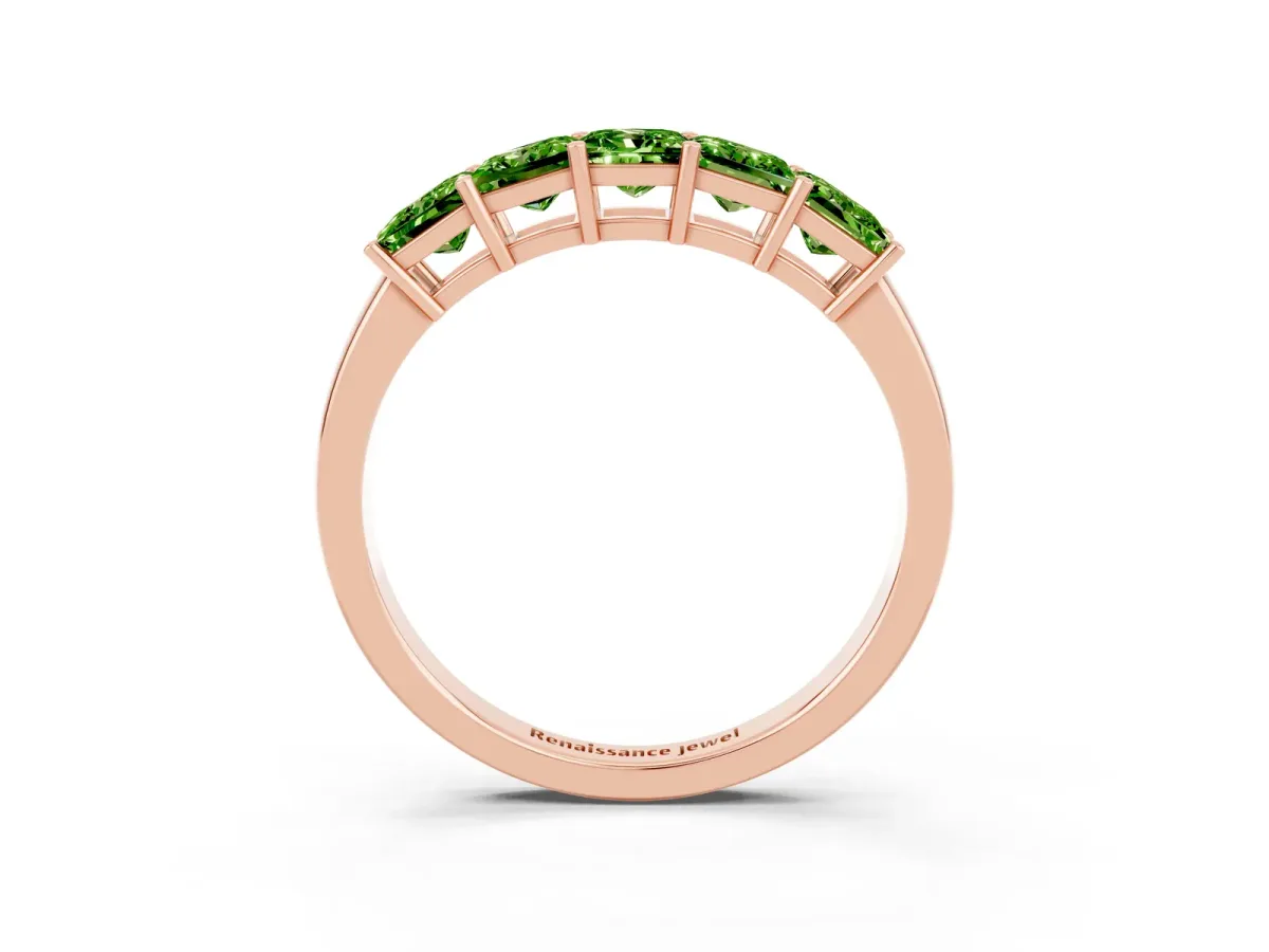 Princess Cut Five-Stone Peridot Band with Prong Setting Rose gold