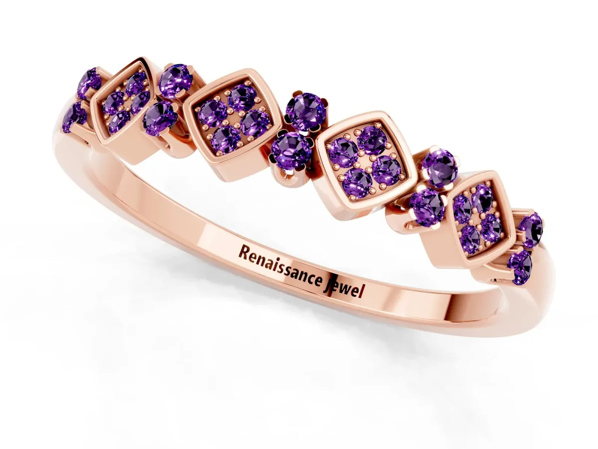 Pavé Cushion Amethyst Cluster Eternity Band with Prong Setting Rose gold