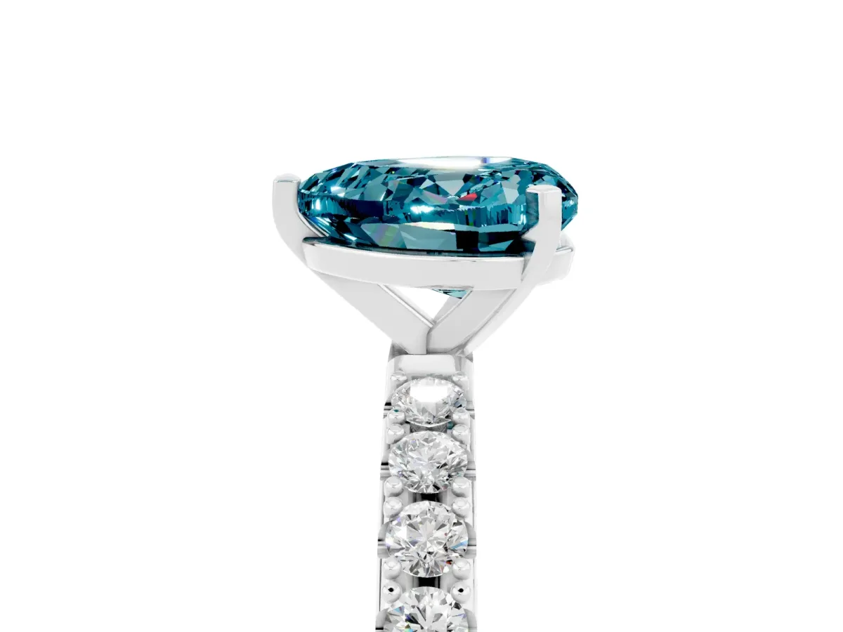 Heart Cut Blue Topaz Solitaire Pavé Band with Four-Prong Setting Silver