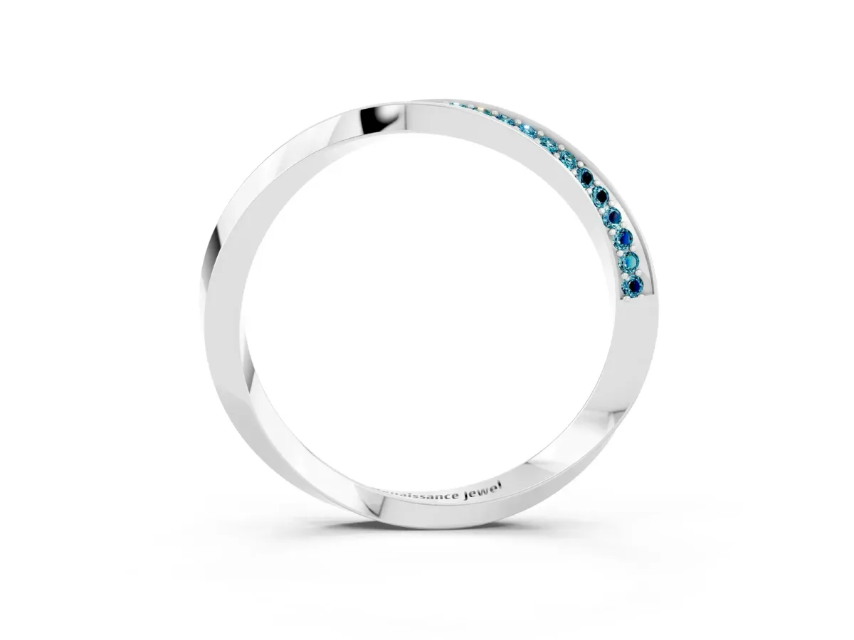 Pavé Round Blue Topaz Twist Band White gold