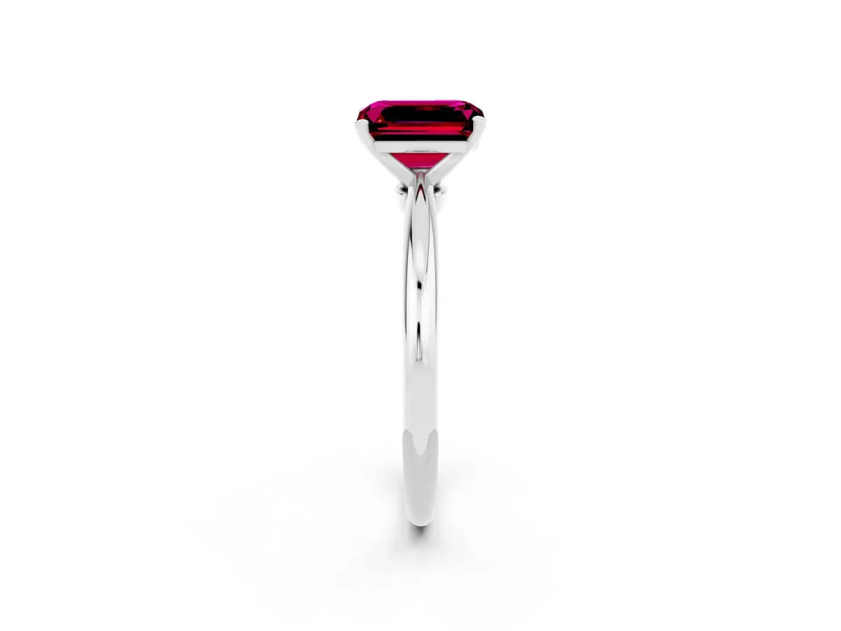 Emerald Cut Garnet Solitaire Ring with Six-Prong Setting and Classic Band White gold