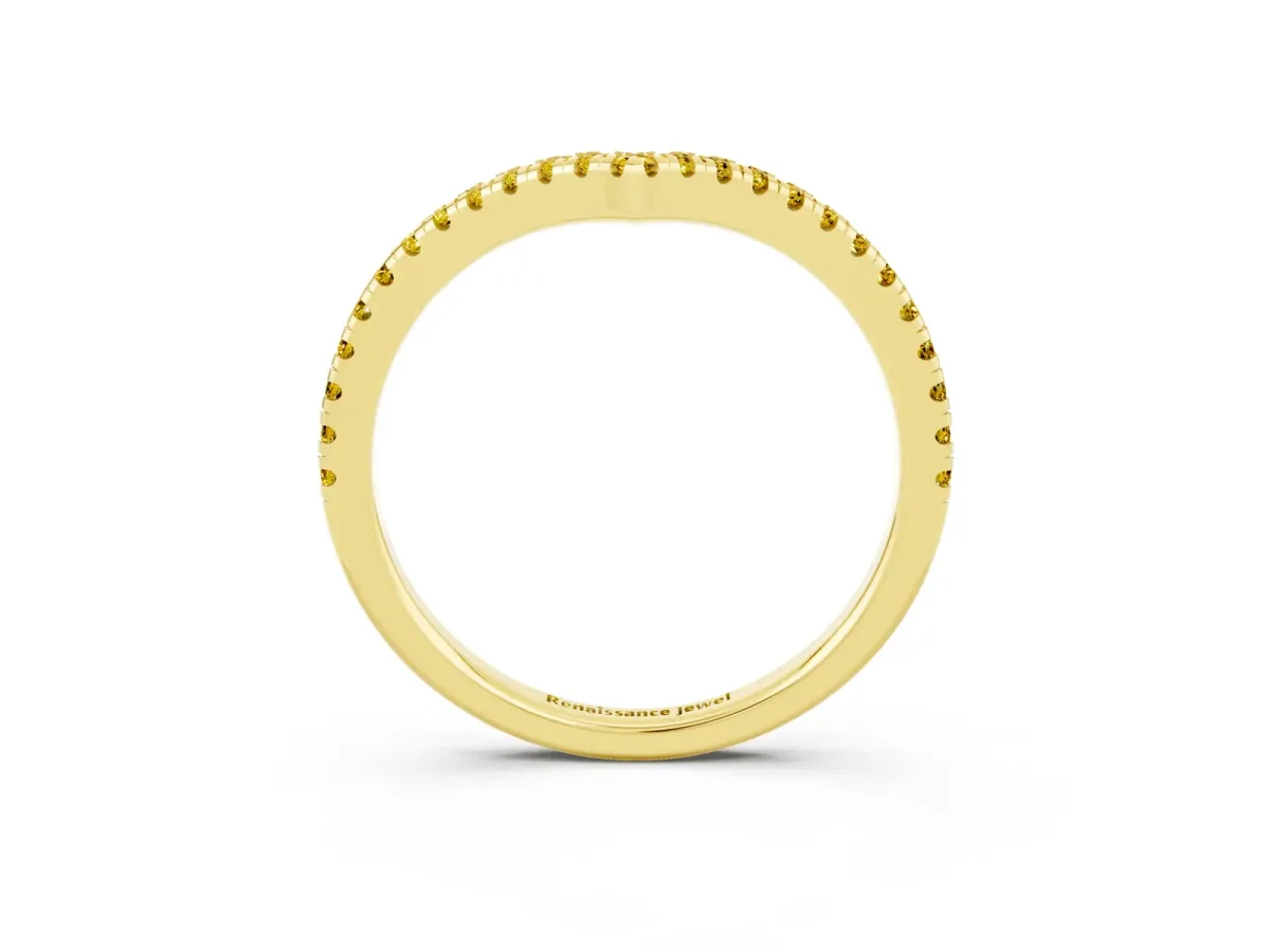 Pavé Round Yellow Sapphire V-Shaped Chevron Band with Shared Prong Setting Yellow gold