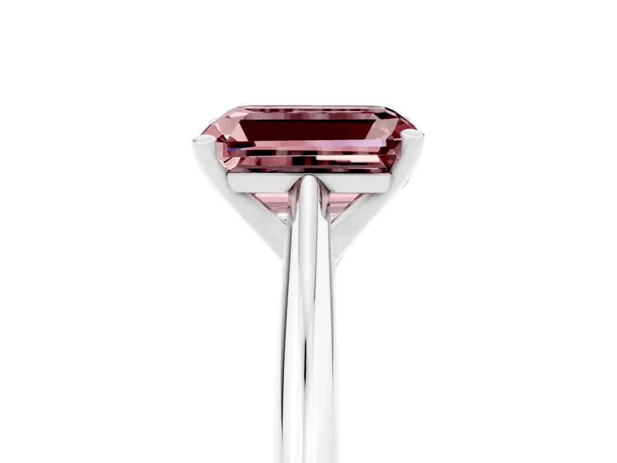 Emerald Cut Morganite Solitaire Engagement Ring with Cathedral Setting and Four-Prong Mount White gold