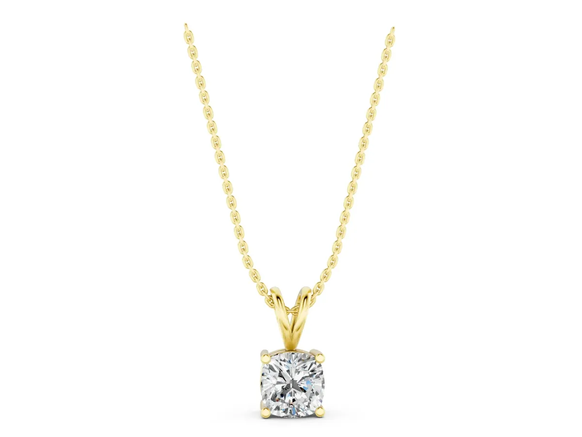 Cushion Solitaire Diamond Prong Pendant Yellow gold