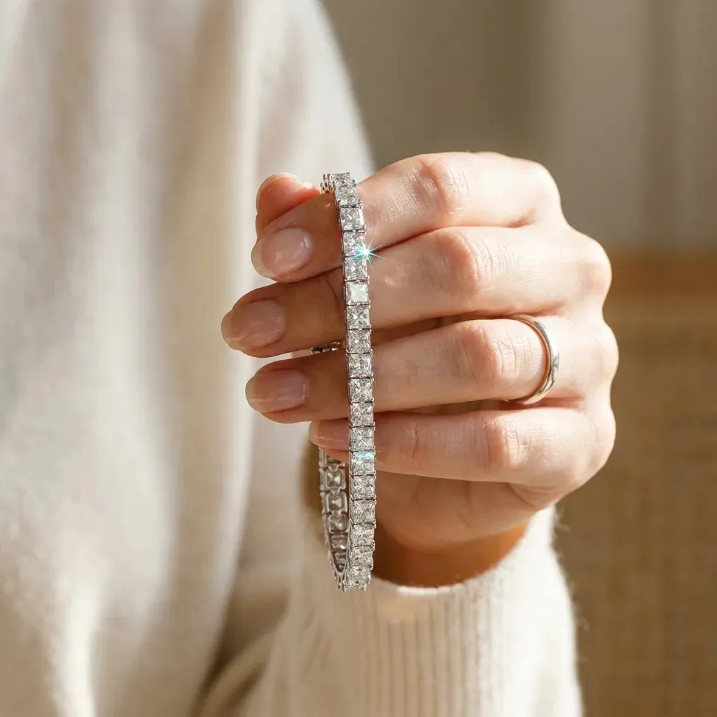 Princess Cut Diamond Tennis Bracelet with Channel Setting Silver