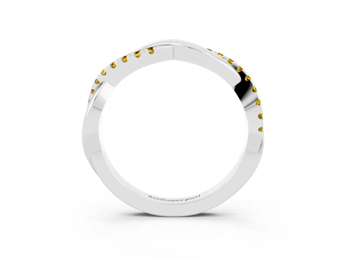 Round Yellow Sapphire Twisted Infinity Band with Prong Setting Platinum