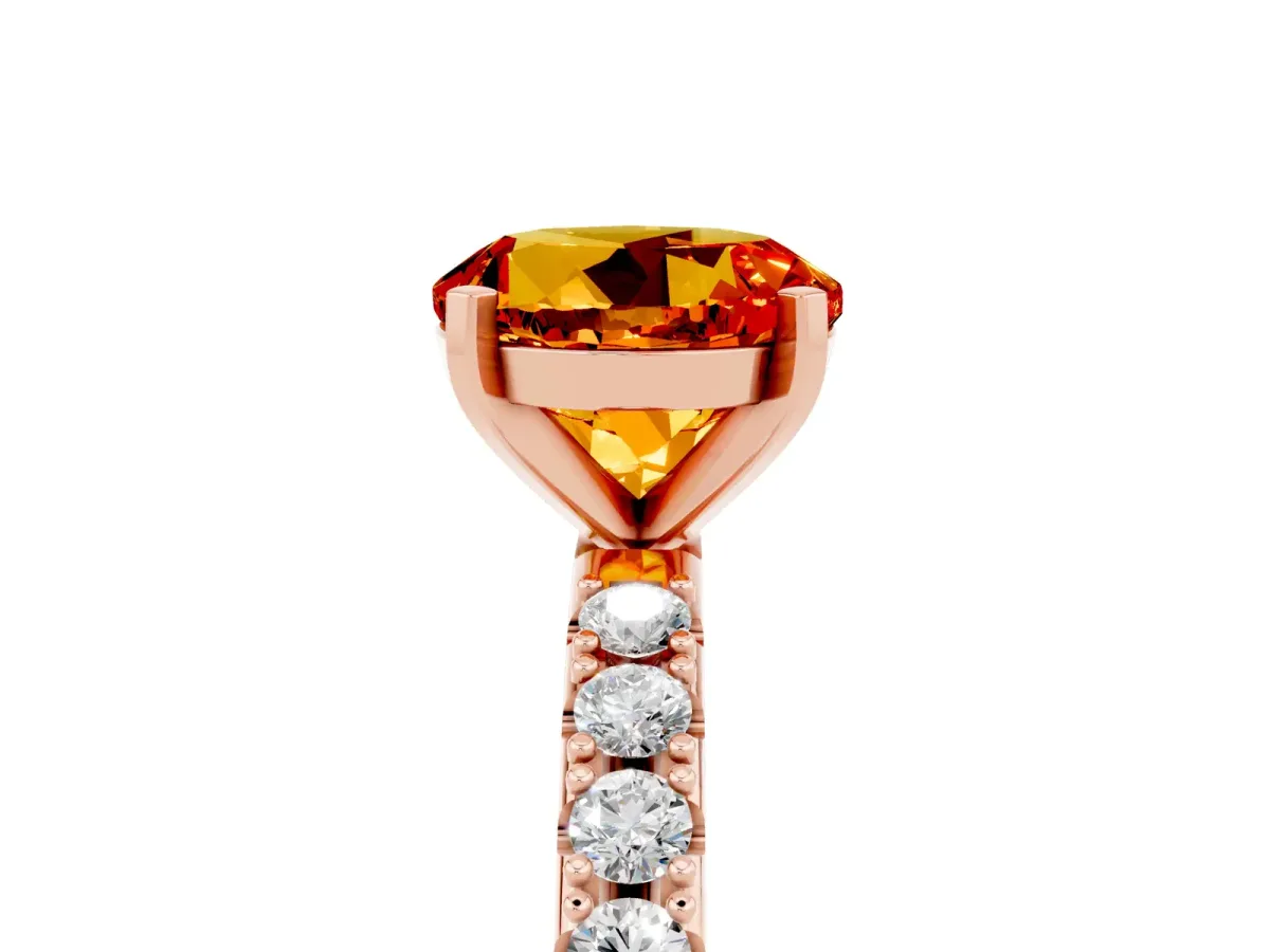 Round Cut Citrine Solitaire Pavé Band with Four-Prong Setting Rose gold