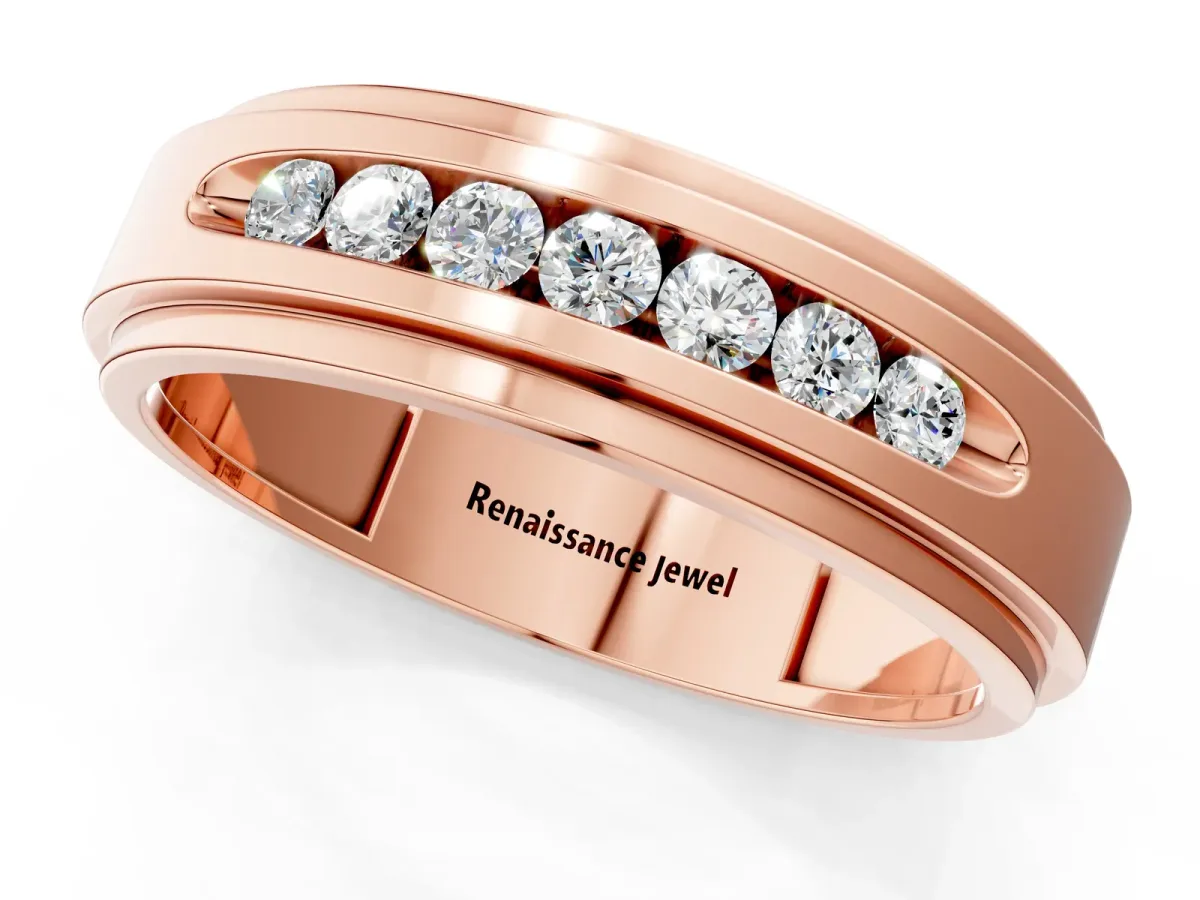 Round Diamond Seven-Stone Channel Set Mens Band Rose gold