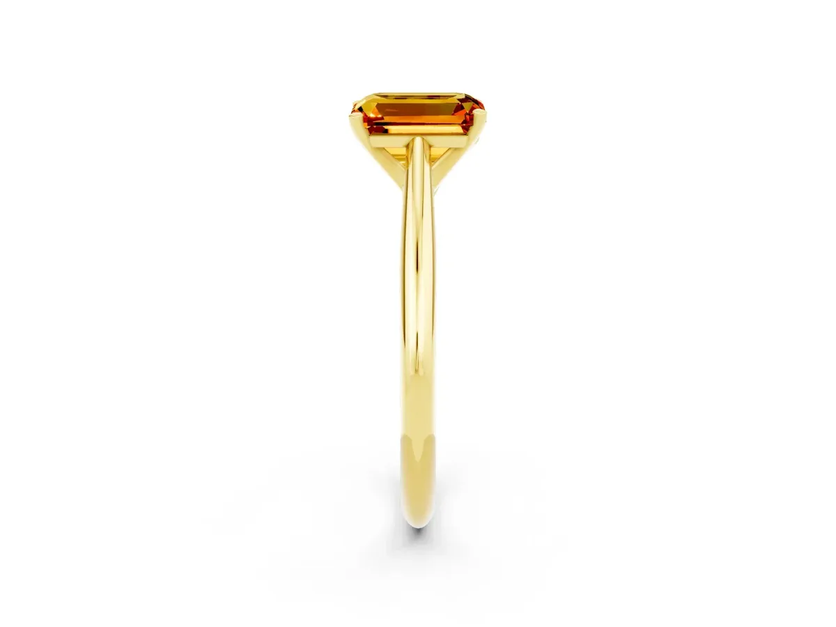 Emerald Cut Citrine Solitaire Engagement Ring with Cathedral Setting and Four-Prong Mount Yellow gold