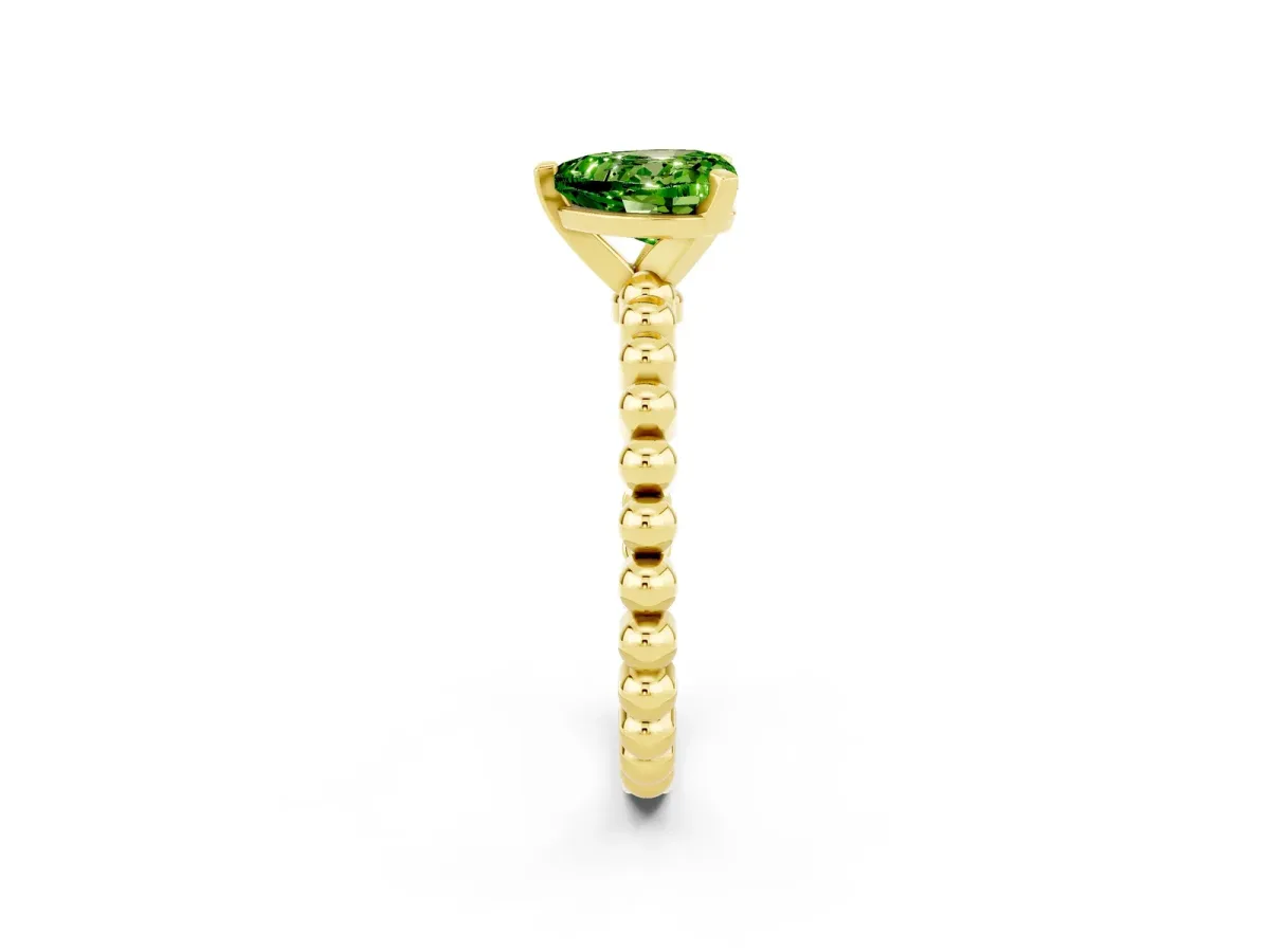 Heart Cut Peridot Solitaire Ring with Beaded Band and Prong Setting Yellow gold