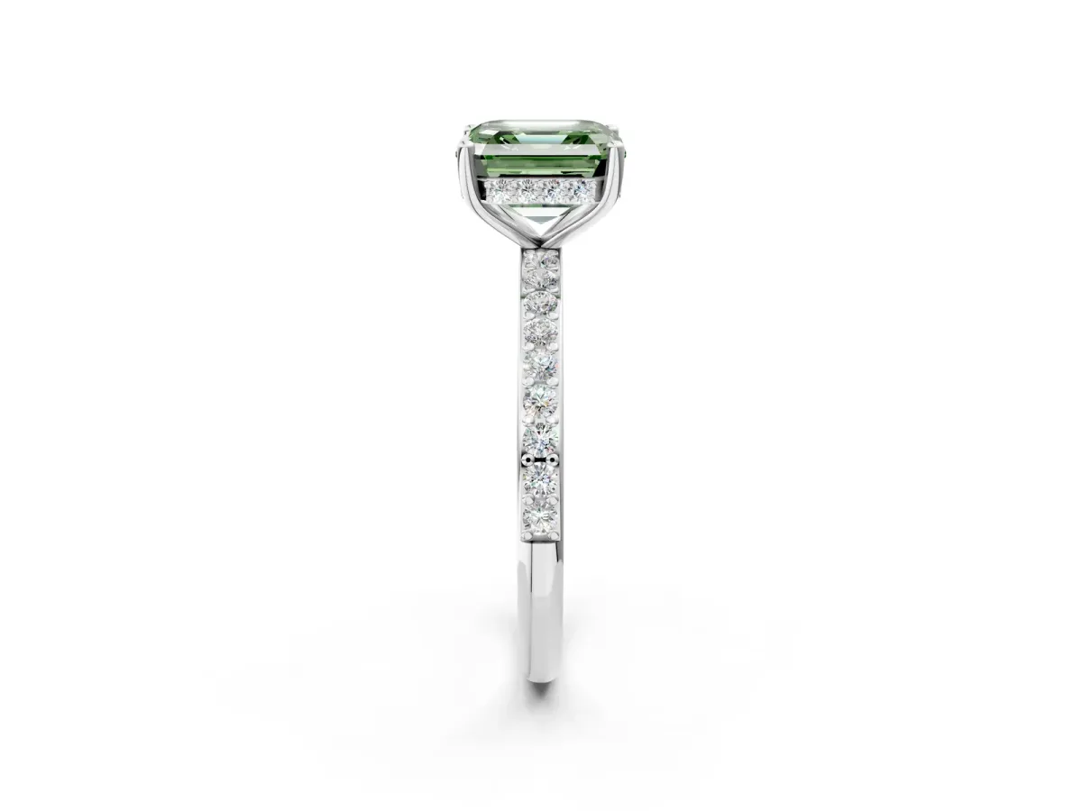 Fancy Green Asscher Cut Cut Diamond Pavé Band Ring with Four-Prong Setting Platinum