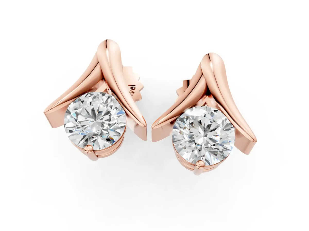 Round Diamond Inverted V Stud Earrings Rose gold