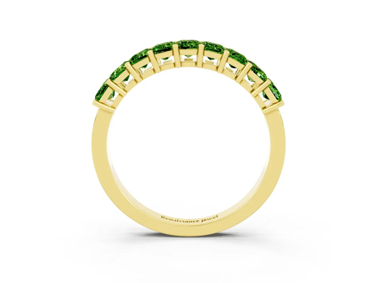 Emerald Cut Peridot Prong-Set Eternity Band Yellow gold