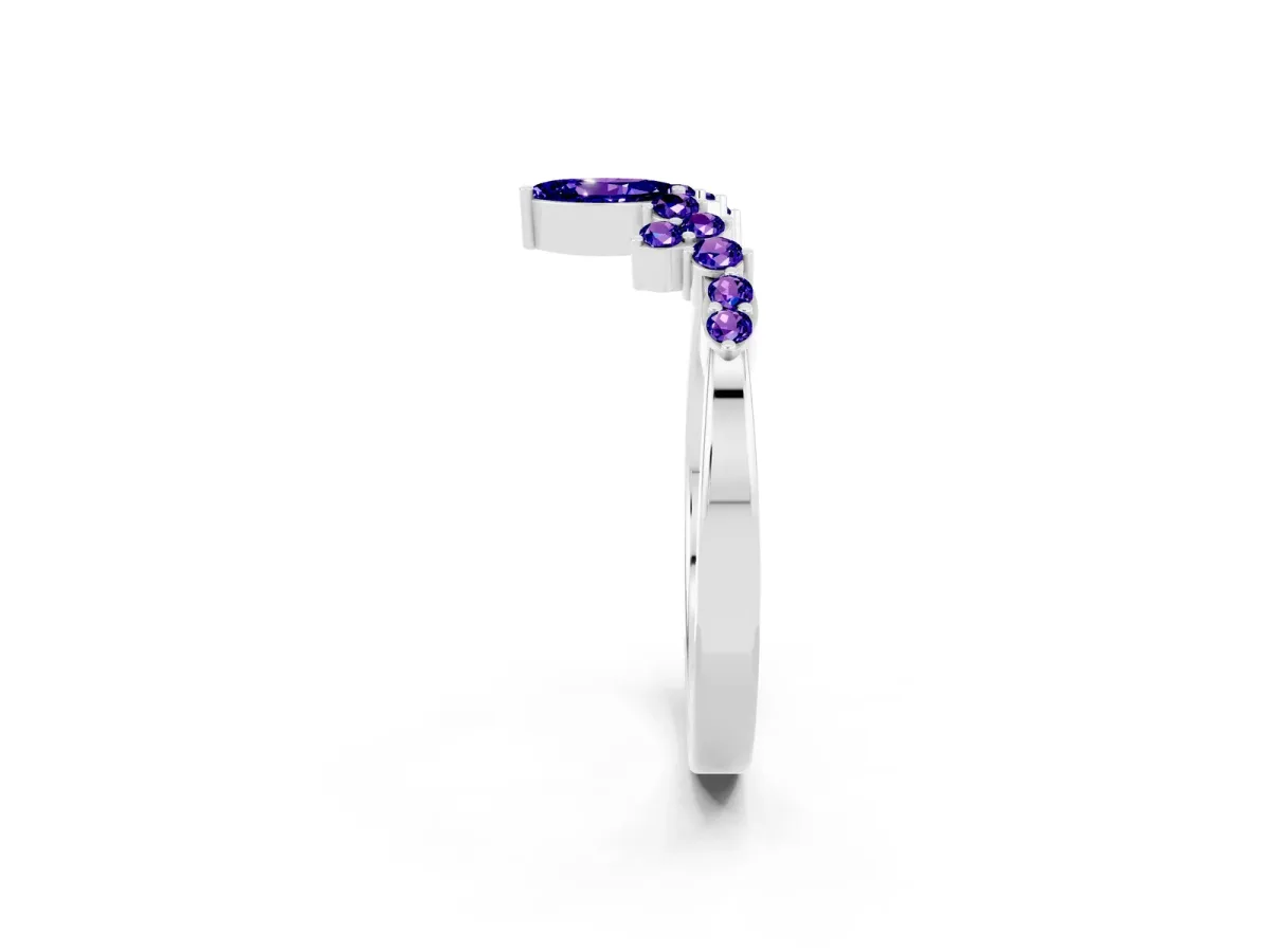 Marquise and Round Tanzanite Chevron Band with Prong Setting Silver