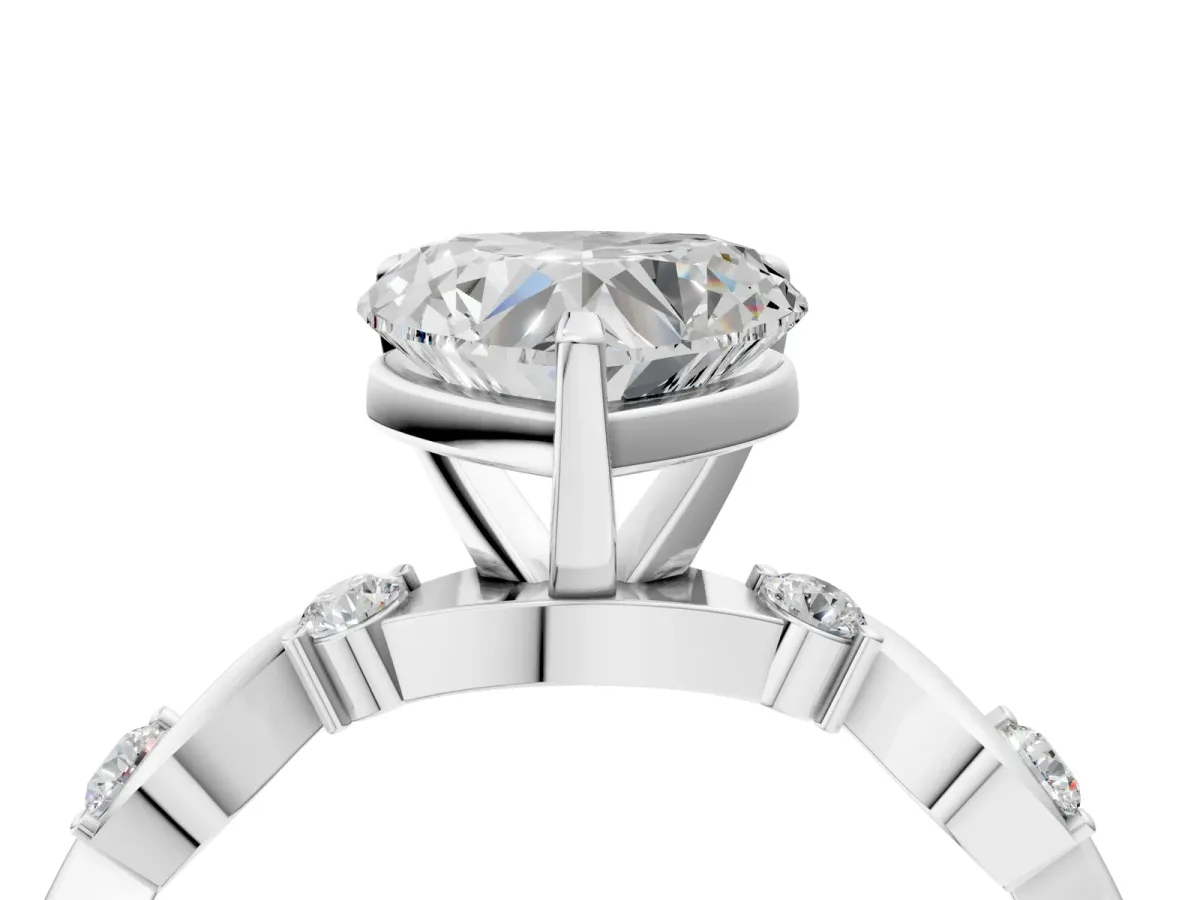 Heart Cut Diamond Solitaire Twisted Band with Round Accents and Prong Setting Silver