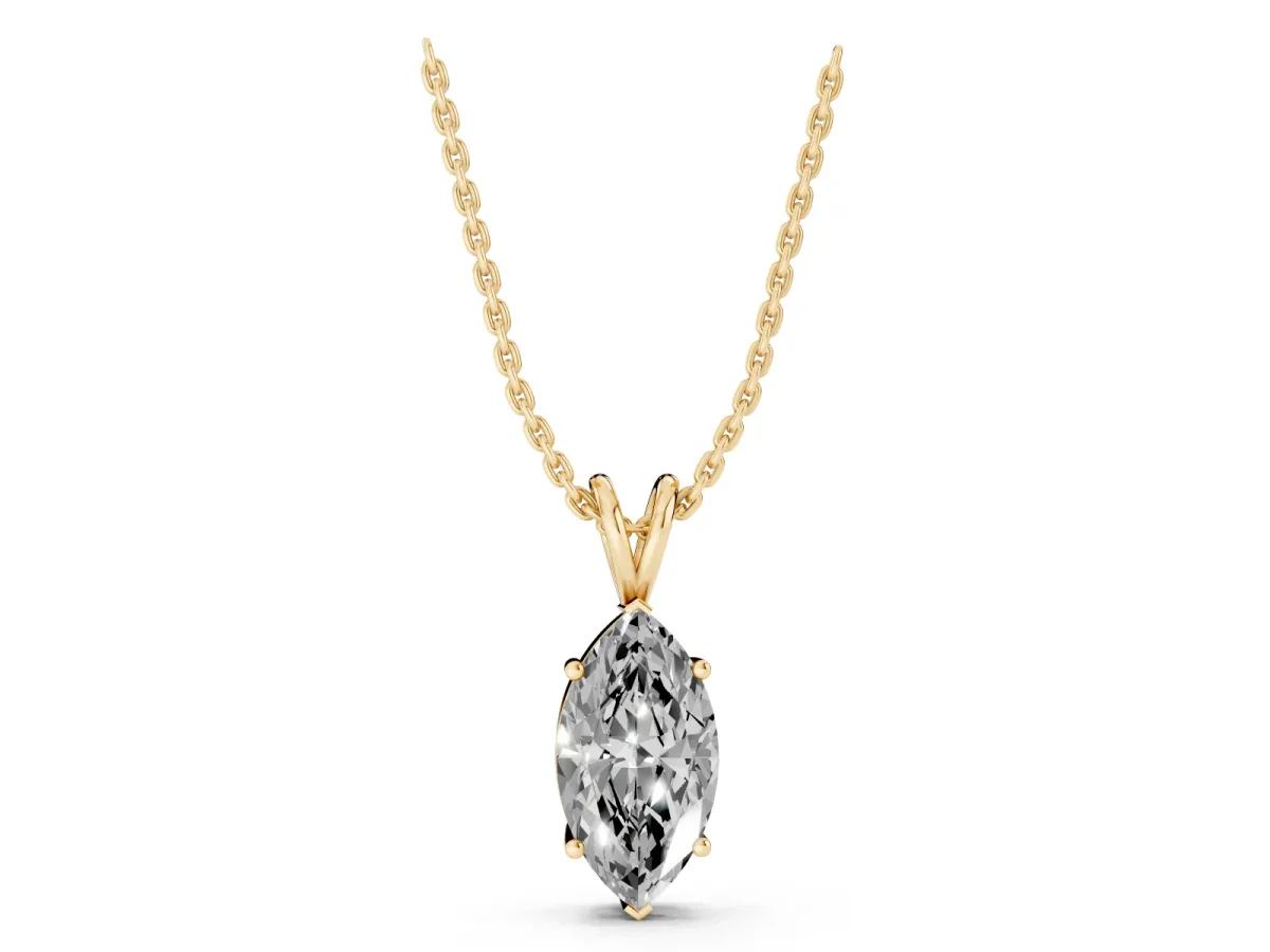 Marquise Diamond Solitaire Pendant with Prong Setting Yellow gold