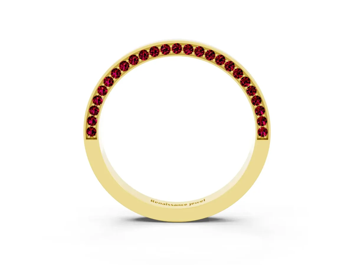 Pavé Round Garnet Channel Set Band Yellow gold