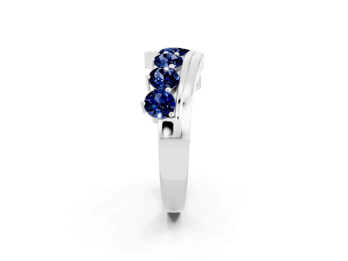 Round Blue Sapphire Wave Band with Channel and Shared Prong Setting Silver