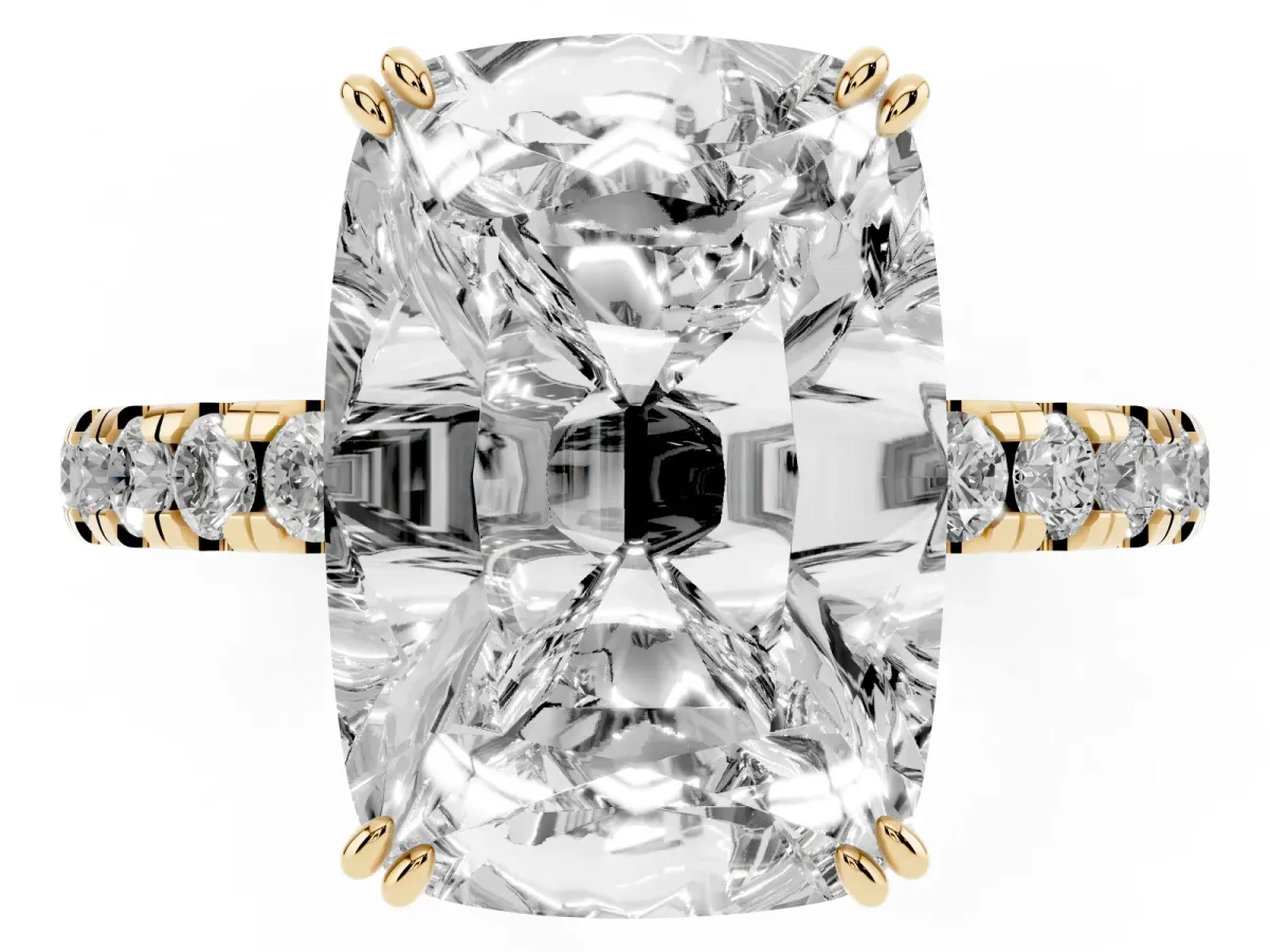 Old Mine Elongated Cushion Diamond Pave Band Ring Yellow gold