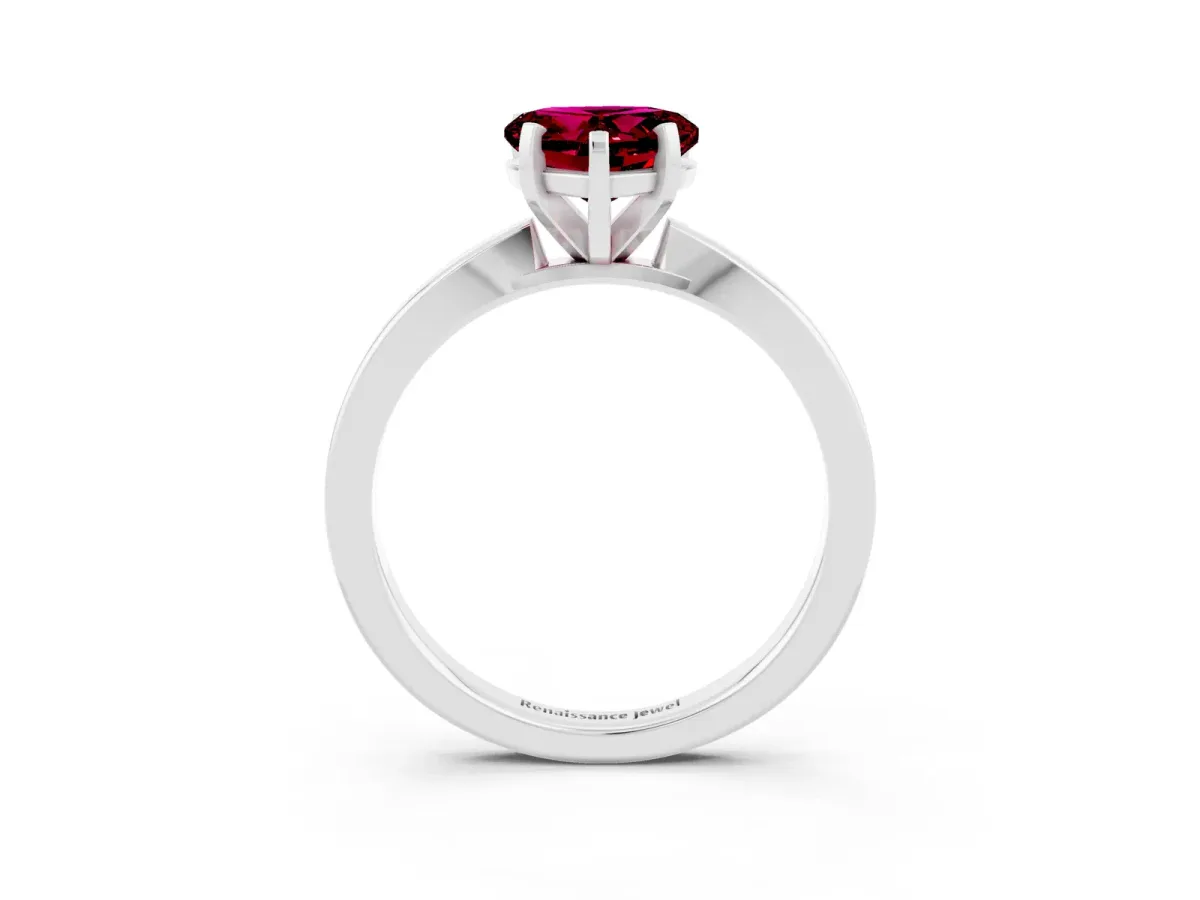 Heart Cut Garnet Solitaire Engagement Ring with Classic Band and Four-Prong Setting Silver