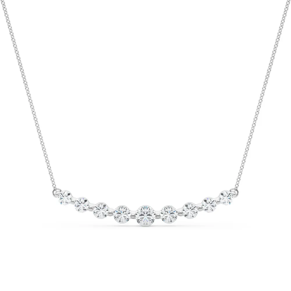 Round Diamond Graduated Bar Necklace with Prong Setting White gold