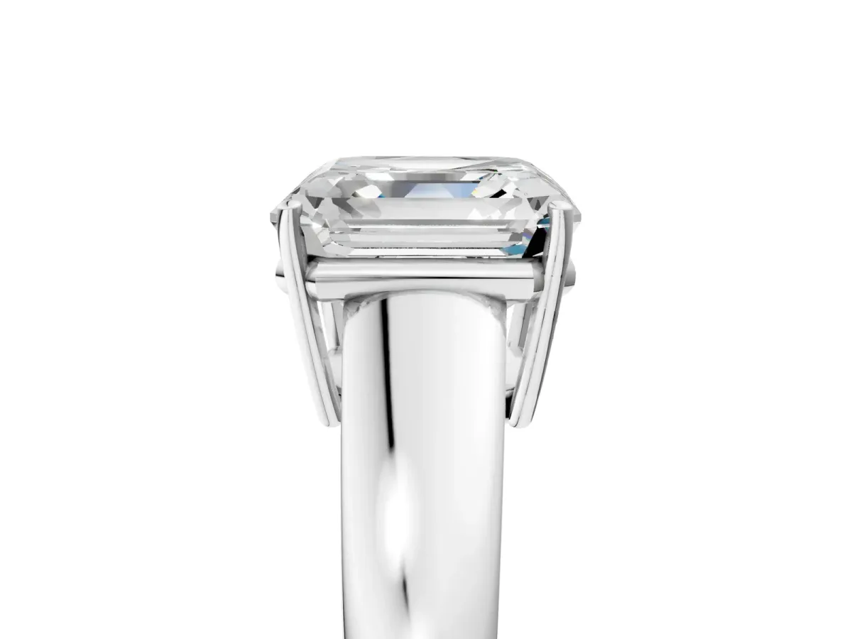 Asscher Cut Solitaire Diamond Ring with Tapered Band and Four-Prong Setting Platinum