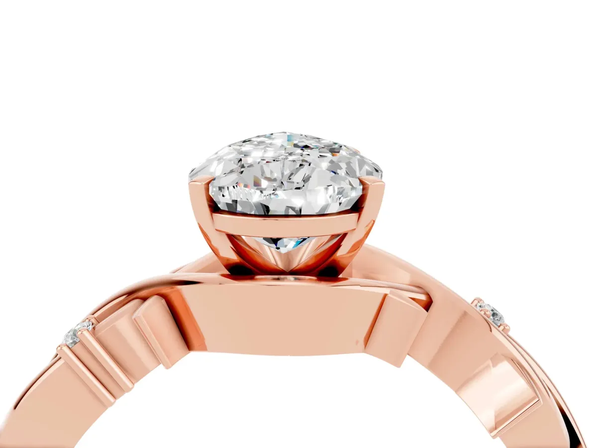 Pear Cut Moissanite Solitaire Ring with Twisted Band and Prong Setting Rose gold