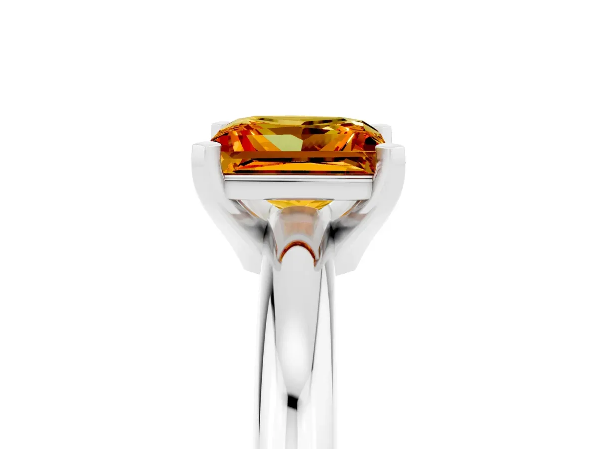 Princess Cut Citrine Solitaire Engagement Ring with Round Band and Four-Prong Setting Silver