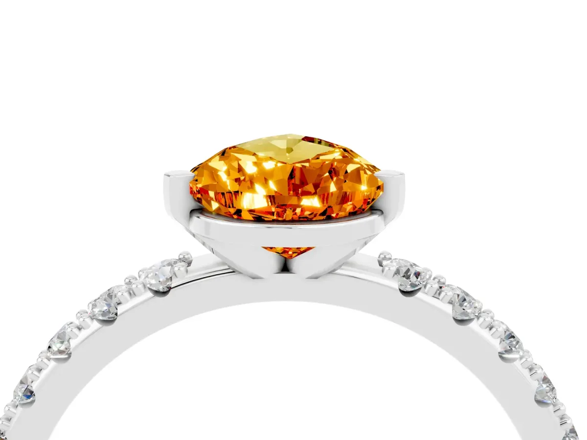 Pear Cut Citrine Solitaire Pavé Band with Four-Prong Setting White gold