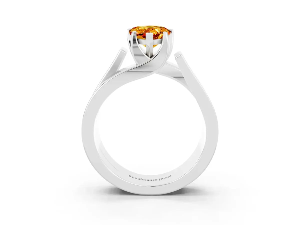 Modern Tension Set Pear Cut Citrine Solitaire Wide Band Ring Platinum
