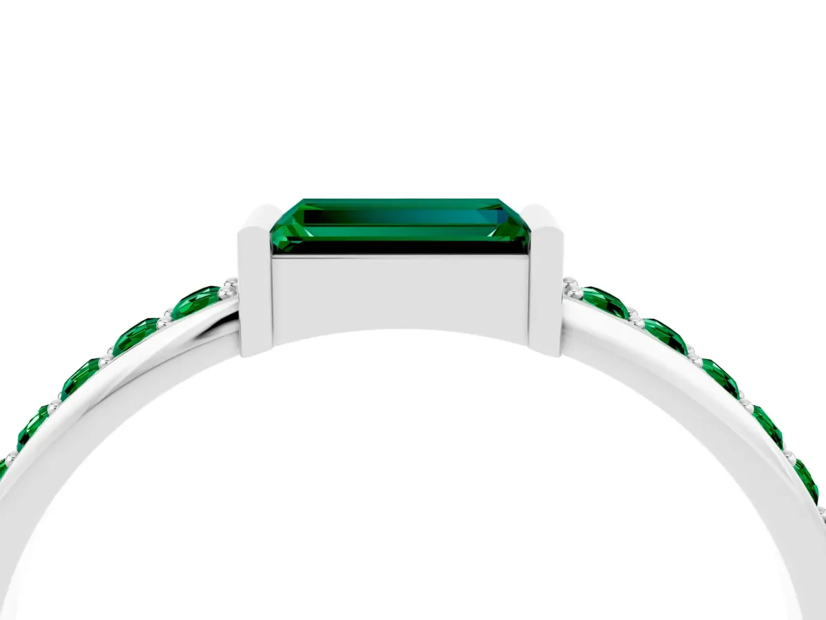 Baguette Emerald Pavé Band with Bar Setting Platinum