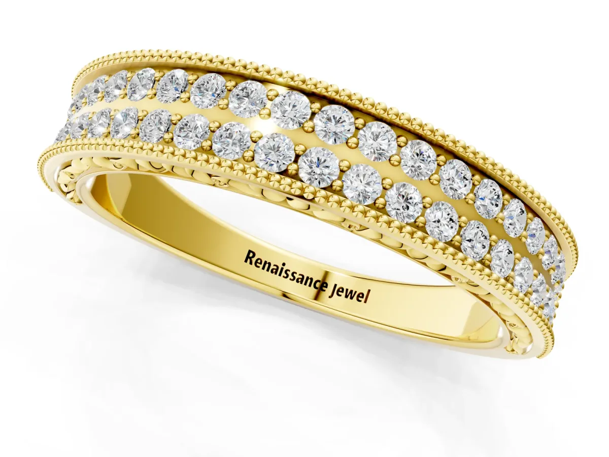 Pavé Round Diamond Eternity Band with Milgrain Edge Yellow gold