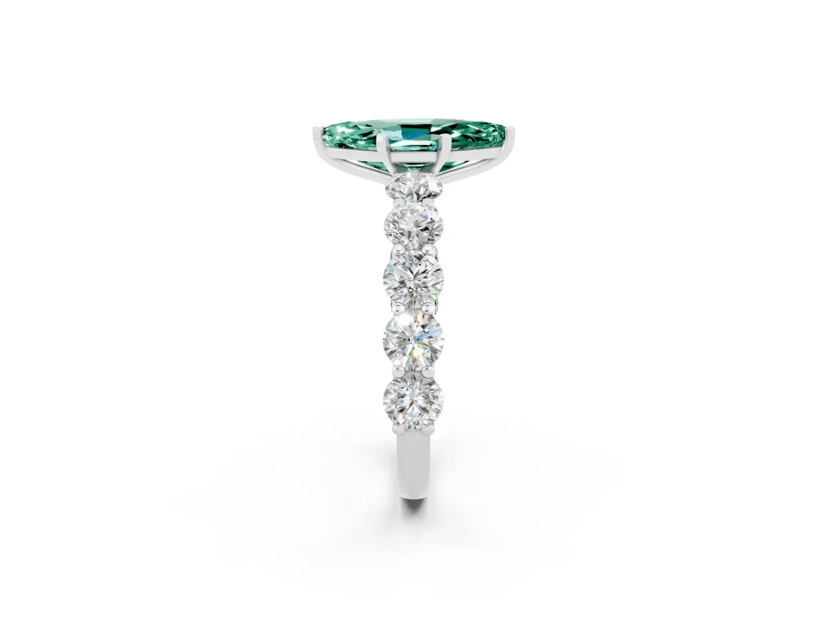 Marquise Cut Green Sapphire Prong Setting with Side Stones on a Pave Band Silver