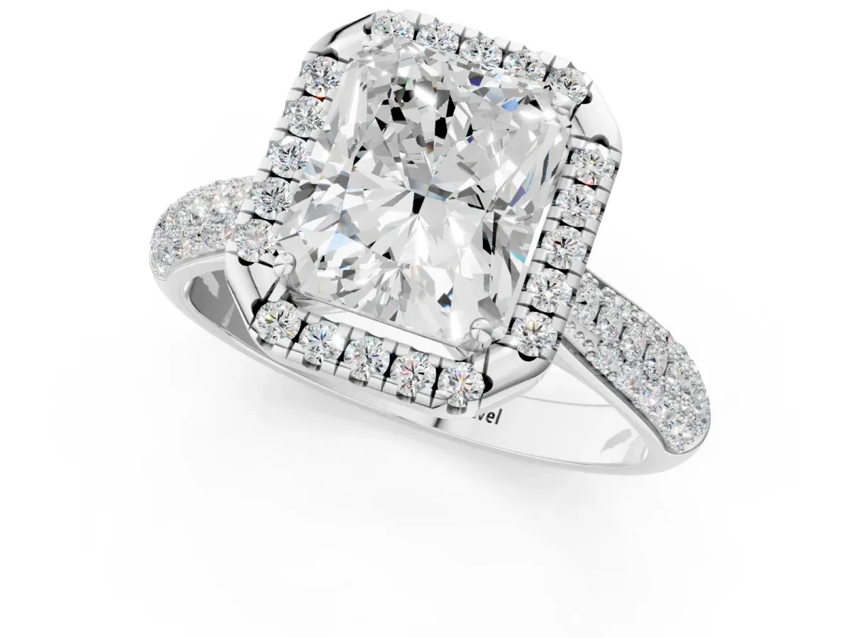 Radiant Cut Cut Halo Pave Band Four-Prong Setting Ring Platinum
