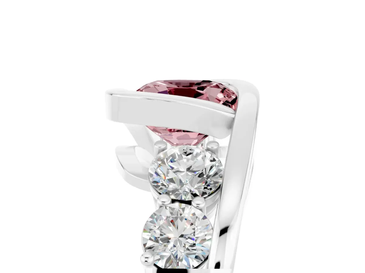 Bezel Set Cushion Cut Morganite Bypass Ring with Round Accents Platinum
