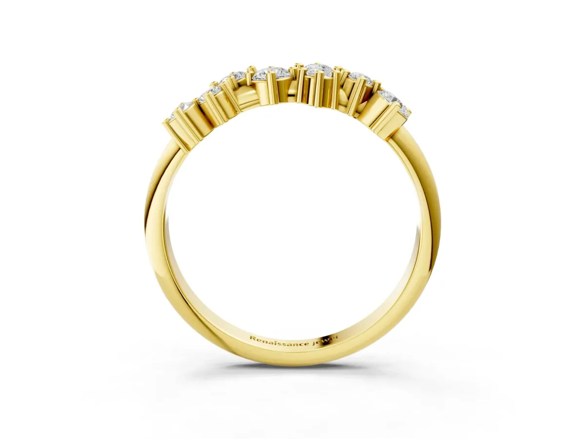 Cluster Diamond Round Cut White Gold Band with Prong Setting Yellow gold