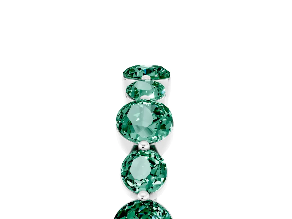 Round Green Sapphire Scalloped Prong Set Eternity Band Silver