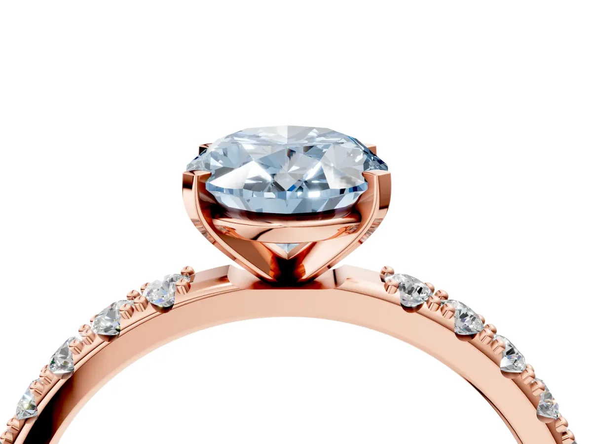 Fancy Blue Oval Cut Diamond Solitaire Pavé Band with Four-Prong Setting Rose gold
