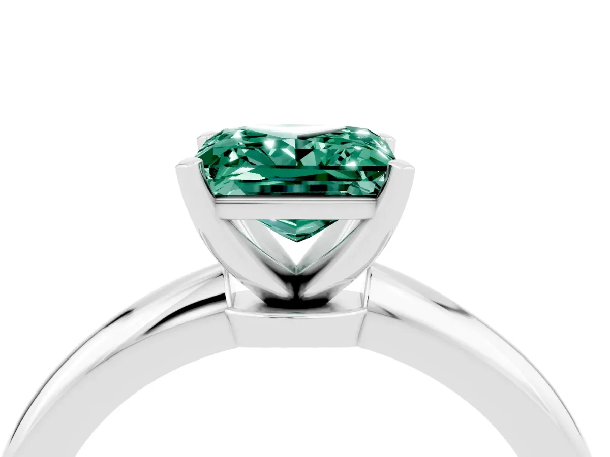 Princess Cut Green Sapphire Solitaire Ring with Six-Prong Setting and Classic Band Silver