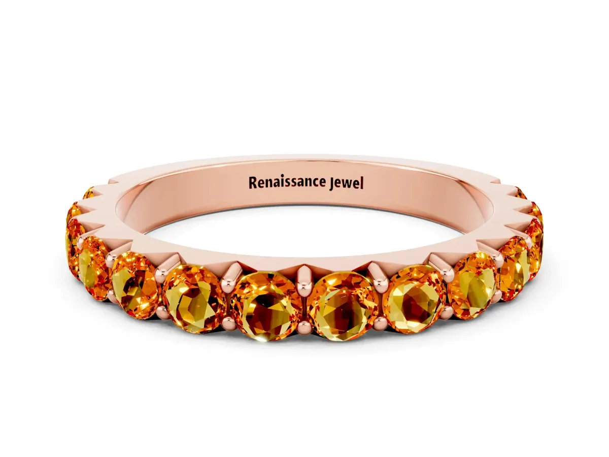 Round Citrine Half Eternity Band with Classic Prong Setting Rose gold