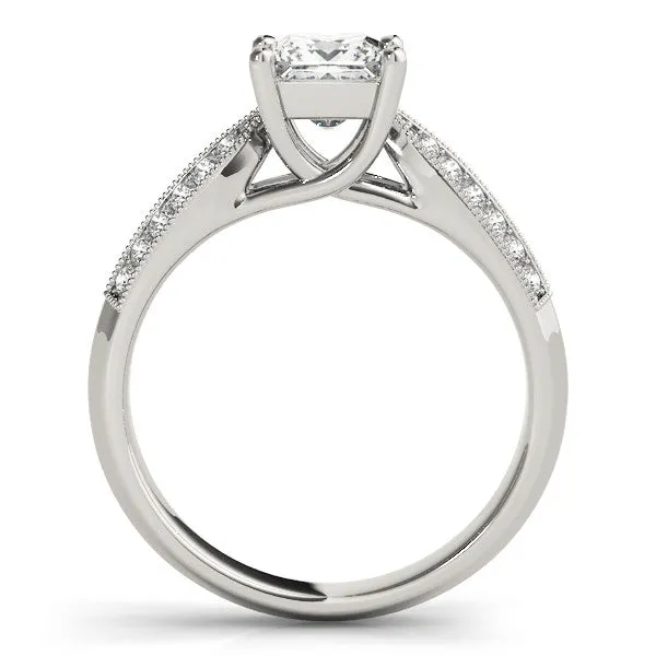 Asscher Cut Cut Pave Split Shank Engagement Ring with Four-Prong Setting Platinum